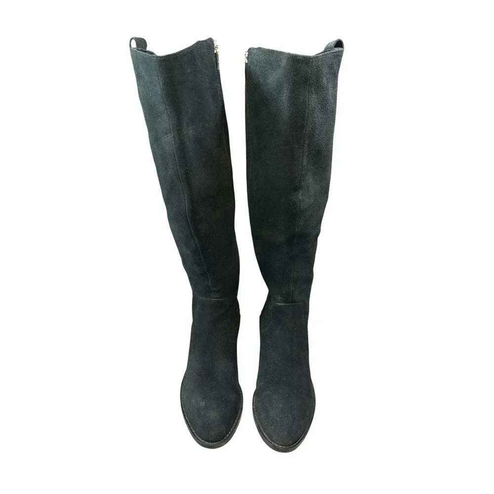 Marc Fisher QMKIMMEE-WC Black Suede Tall Wide Calf Boots Block Heel Womens 7.5M